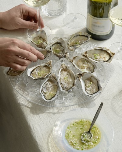 Oysters, cucumber, and yuzu with Chablis